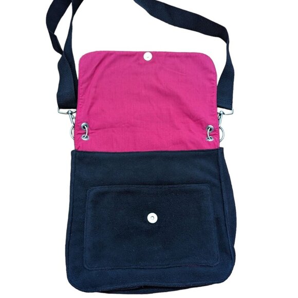 Vintage 1990s Y2K Old Navy Black Fleece Slouchy Crossbody Messenger Tote Bag - Picture 4 of 7